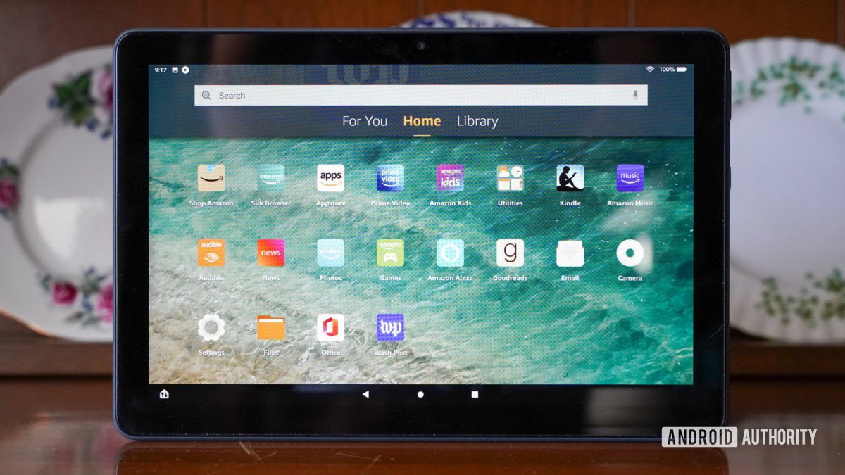 The Amazon Fire HD 10 Plus screen showing apps.