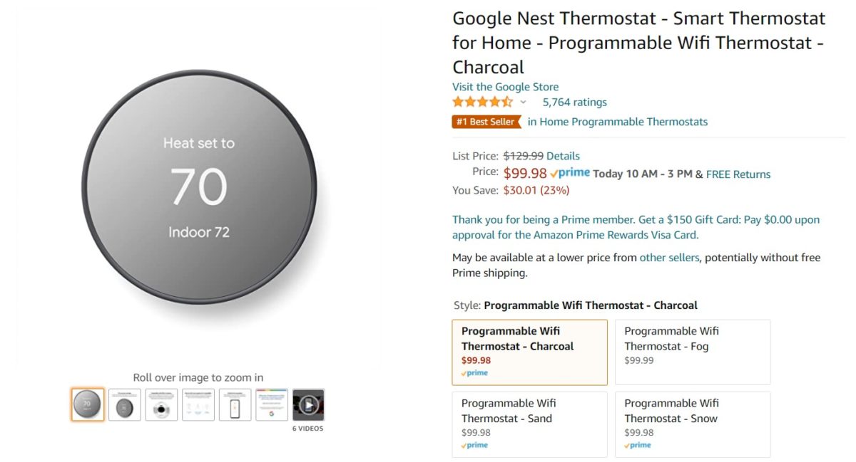 Google Nest Thermostat Amazon Deal