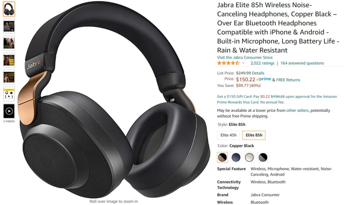 Jabra Elite 85h Hedphones Amazon Deal