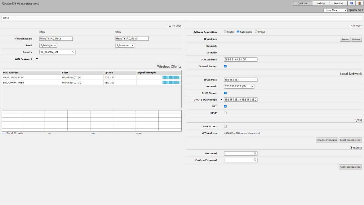 Mikrotik Audience Quick Set web interface