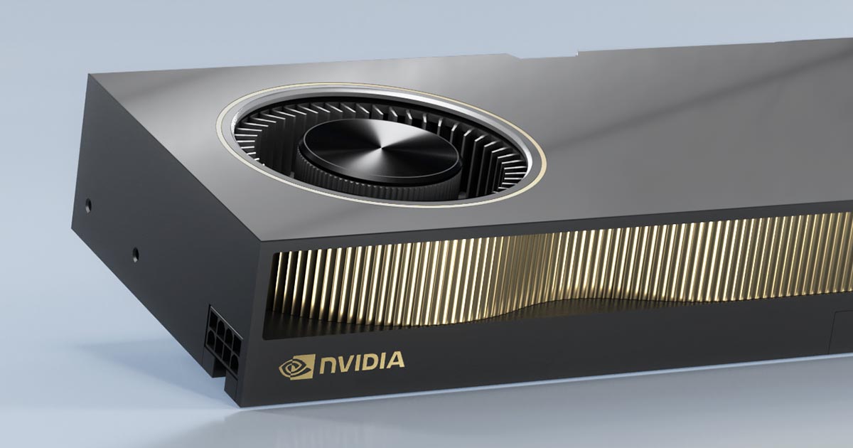 An Nvidia RTX A6000 GPU on a white/gray background.