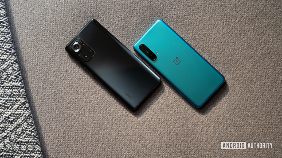 The OnePlus Nord CE vs Redmi Note 10 Pro showing the rear panels.