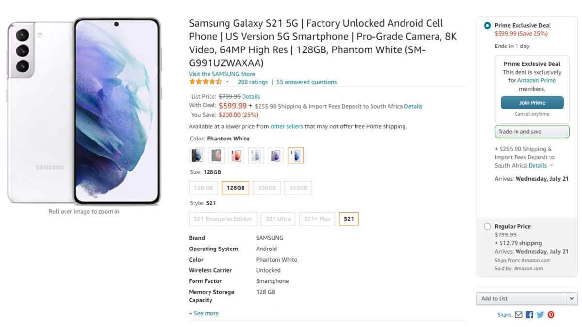 Samsung Galaxy S21 Prime Day 2021