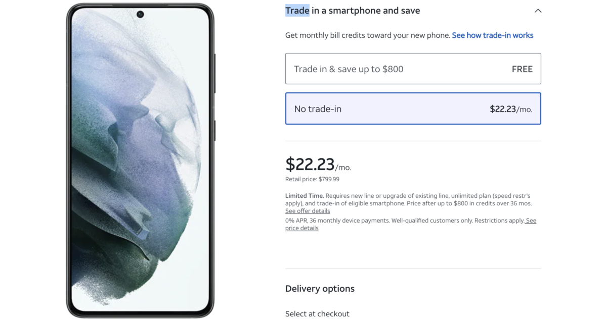 att s21 trade in deal screenshot