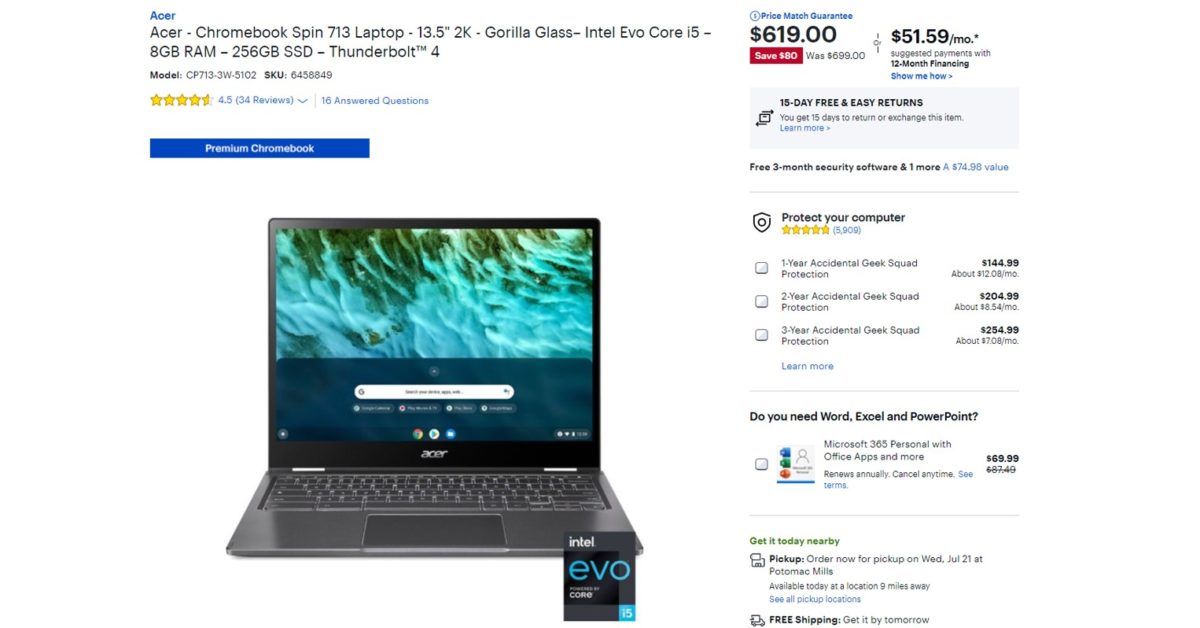 Acer Chromebook Spin 713 Best Buy Deal