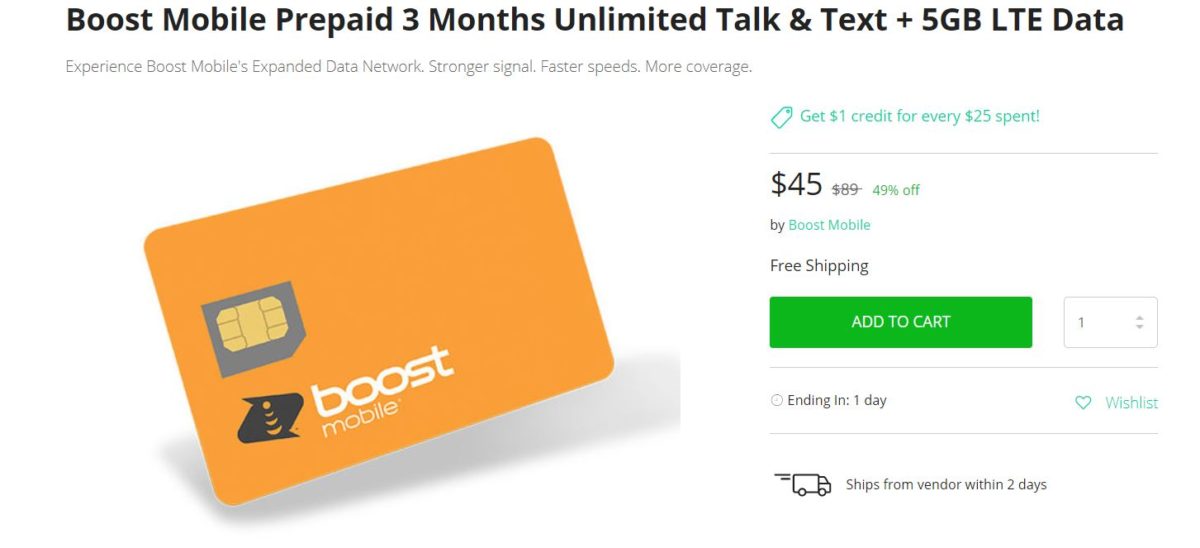 Boost Mobile Prepaid Three Months Unlimited Talk Text 5GB LTE Data Deal