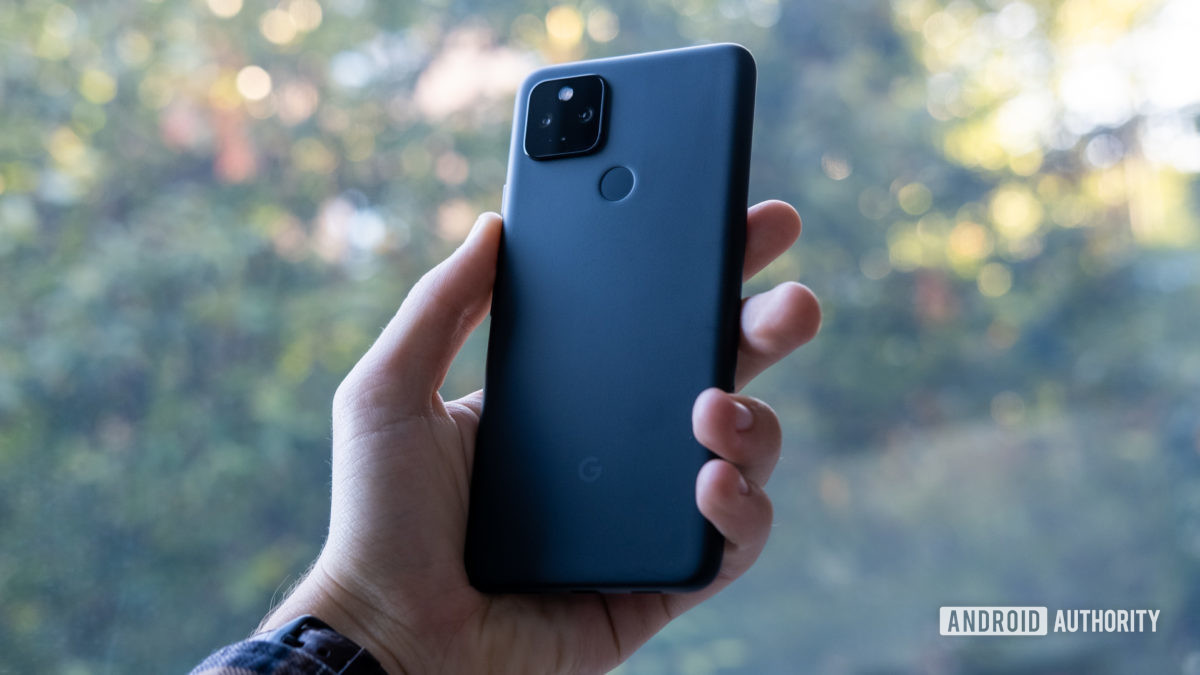 Google Pixel 4a 5G in hand back of phone