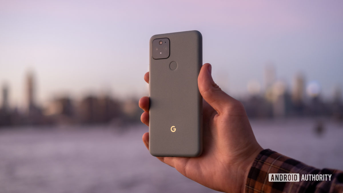 Google Pixel 5 in hand sunset back 1