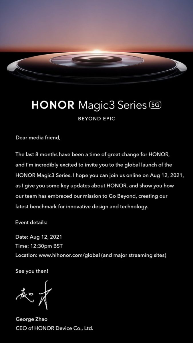 Honor Magic 3 launch invite