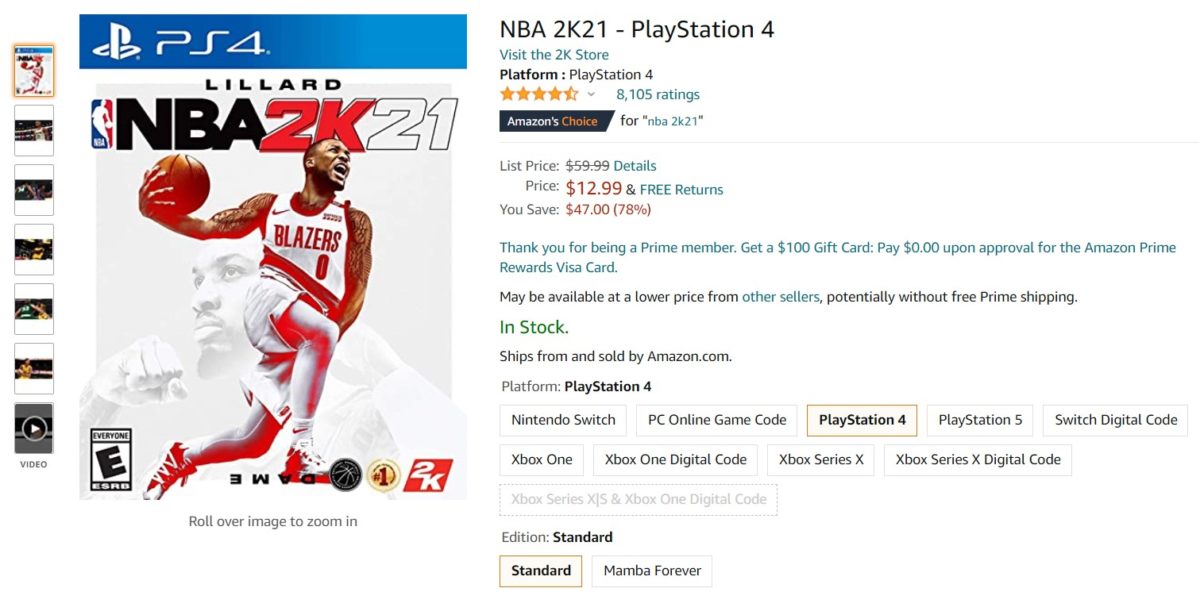 NBA 2K21 PS4 Game Amazon Deal