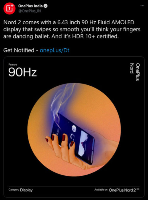 OnePlus Nord 2 screen twitter
