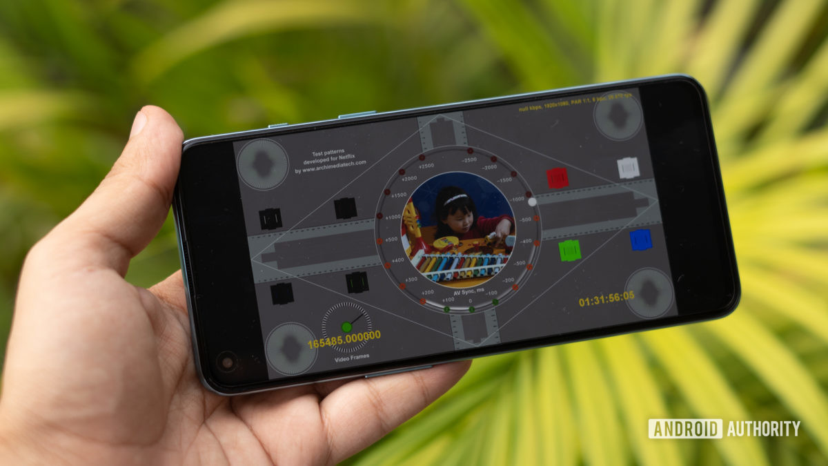 OnePlus Nord 2 with test patterns on display