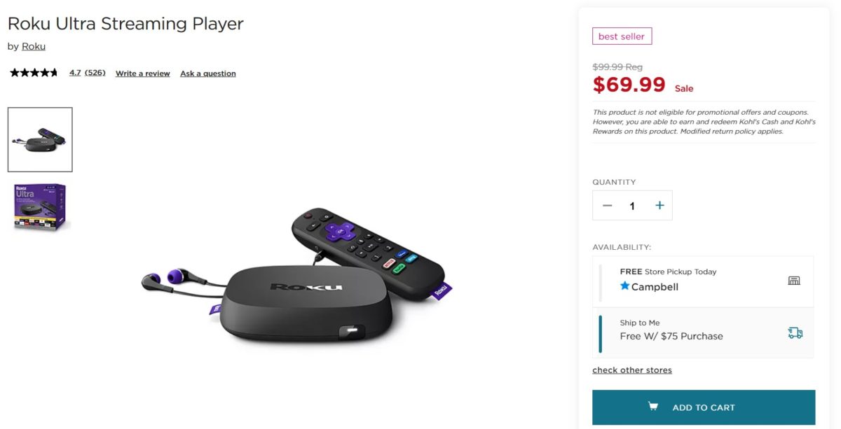 Roku Ultra Kohls Deal