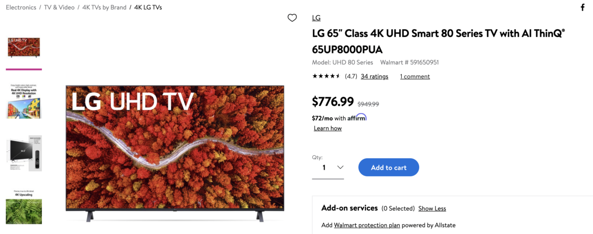 LG 65-inch UHD Smart 80 Series 4K TV deal