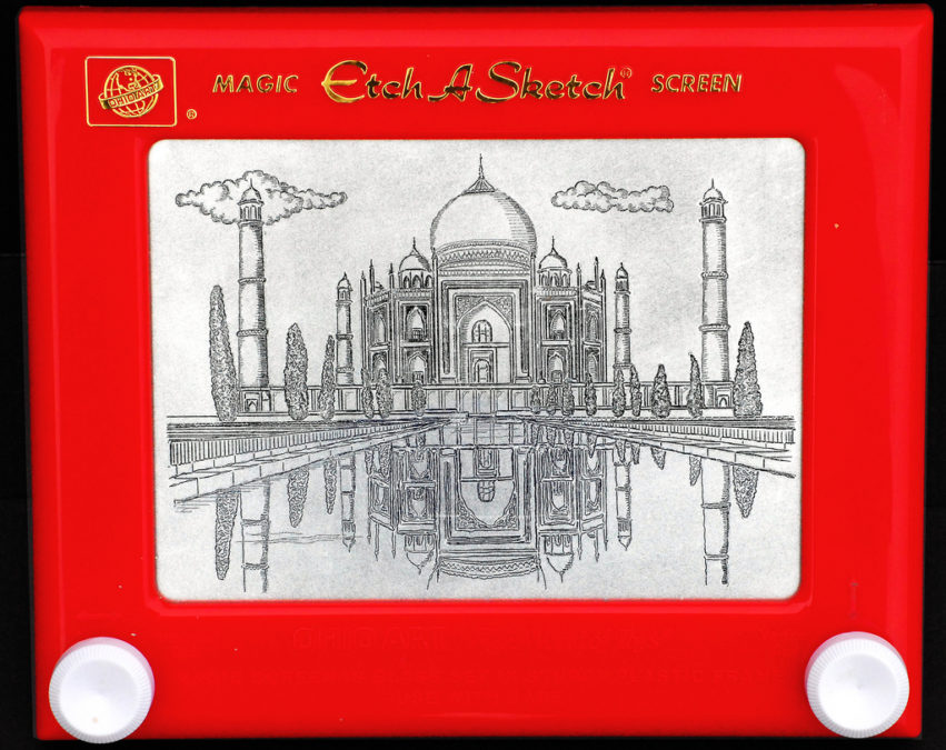 Taj Mahal drawing on an Etch A Sketch