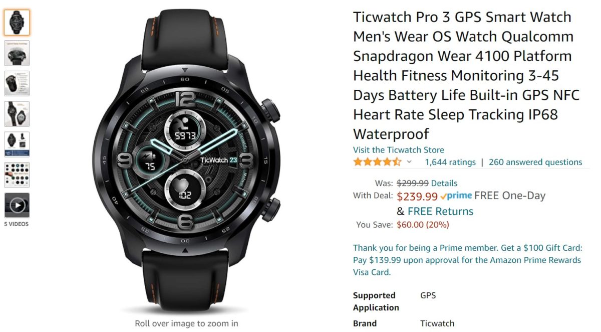 Ticwatch Pro 3 GPS Smartwatch Amazon Deal