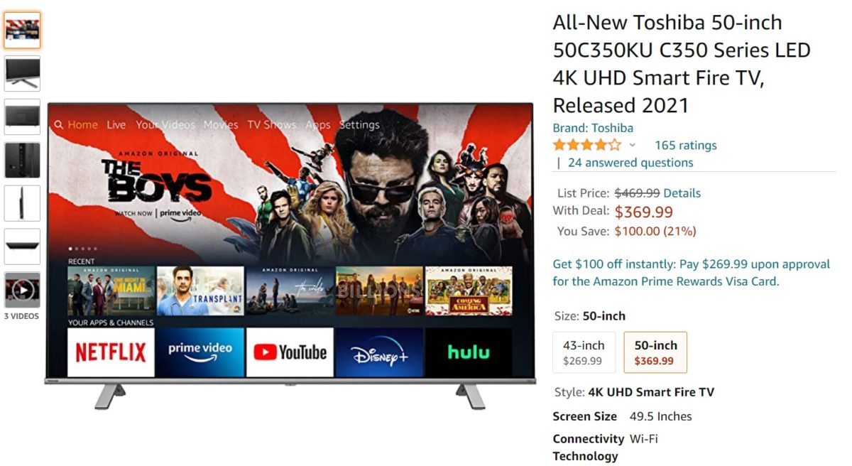 Toshiba 50 inch C350 4K UHD Smart Fire TV Amazon Deal