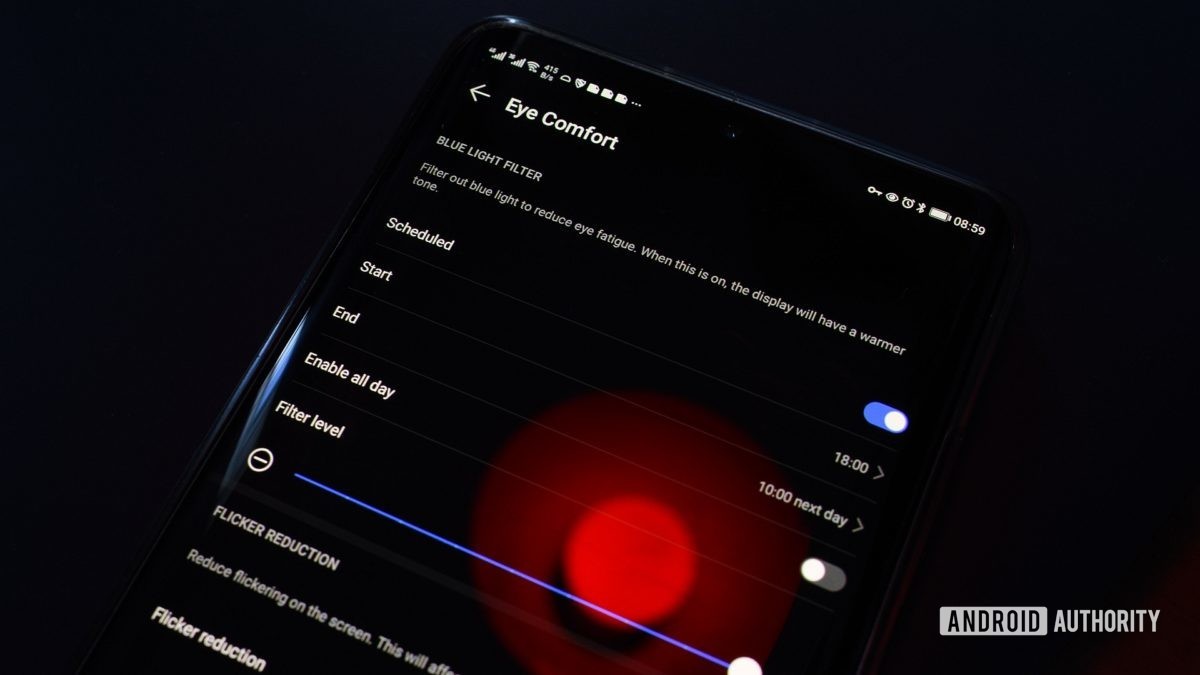 blue light filter eye comfort mode