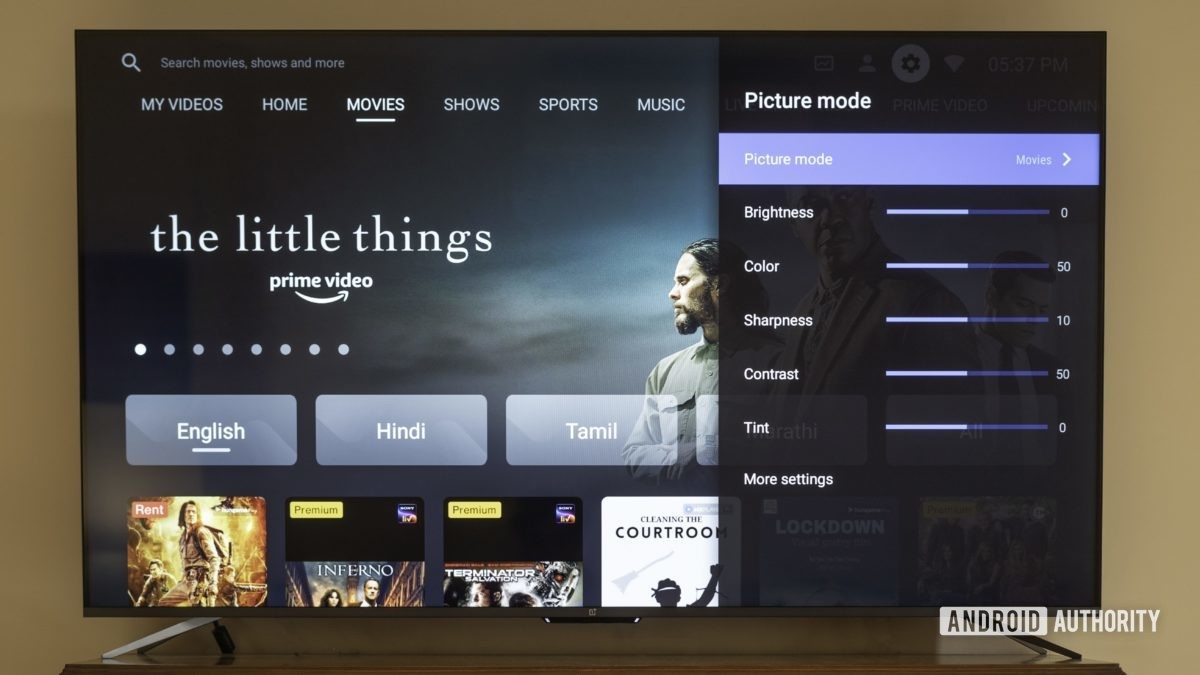 The OnePlus TV U1S with picture modes control.