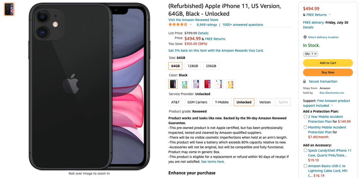 refurbished iphone 11 deal screenshot