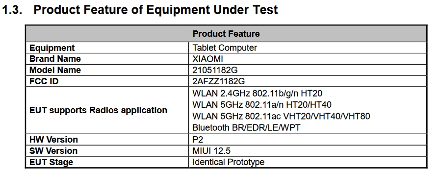 xiaomi mi pad 5 fcc 1