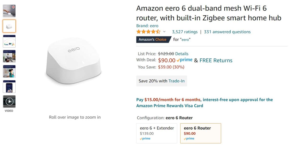 Amazon Eero 6 Dual Band Mesh Wi Fi 6 Router Deal