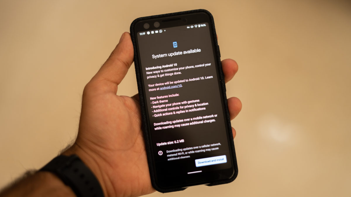 Android 10 Update with phone in hand