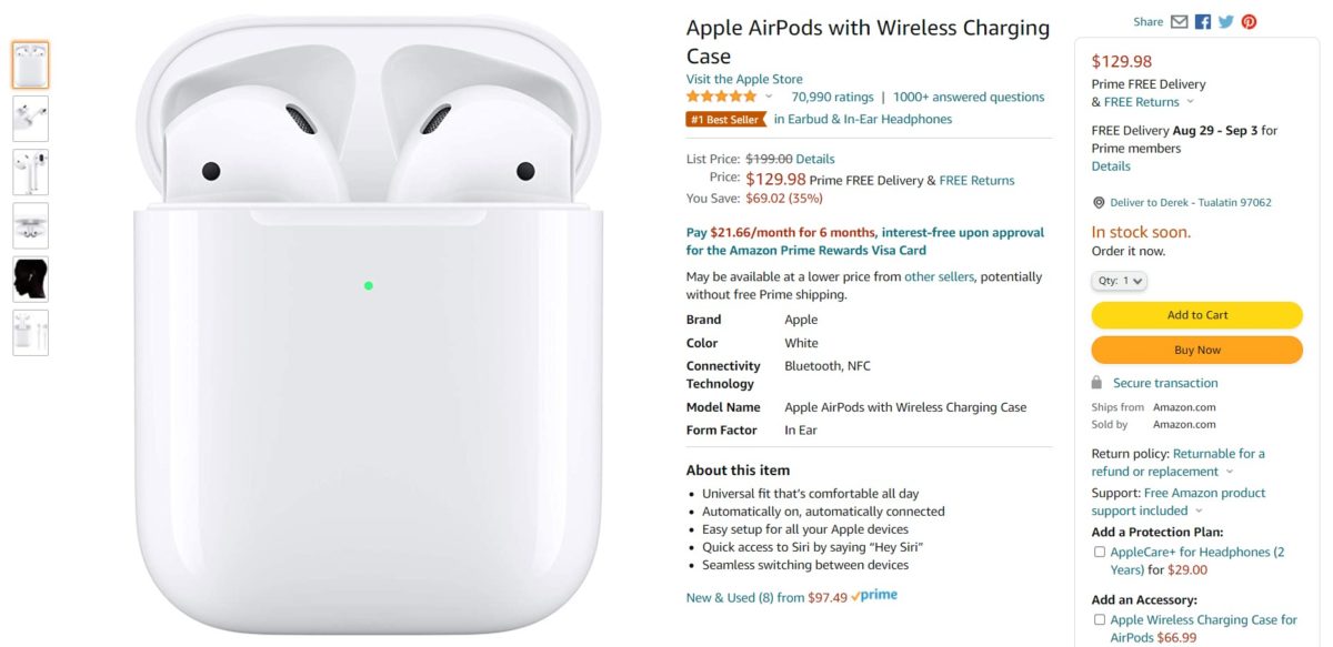 Apple AirPods with Wireless Charging Case Amazon Deal