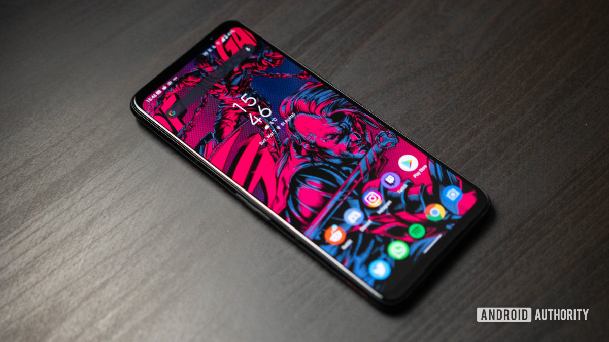 Asus ROG Phone 5 product shot of the home screen at an angle