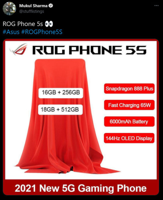 Asus ROG Phone 5S Mukul Sharma Twitter