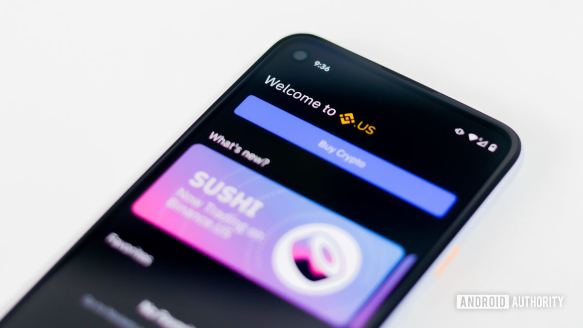 Binance US crypto exchange on a phone screen