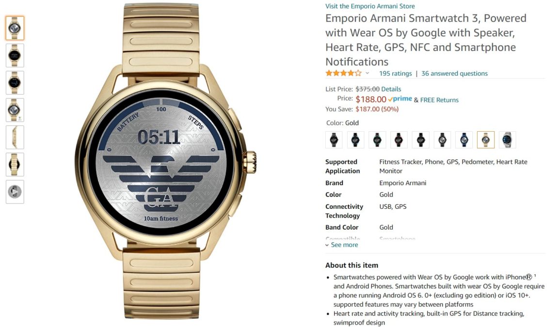 Emporio Armani Smartwatch 3 Amazon Deal