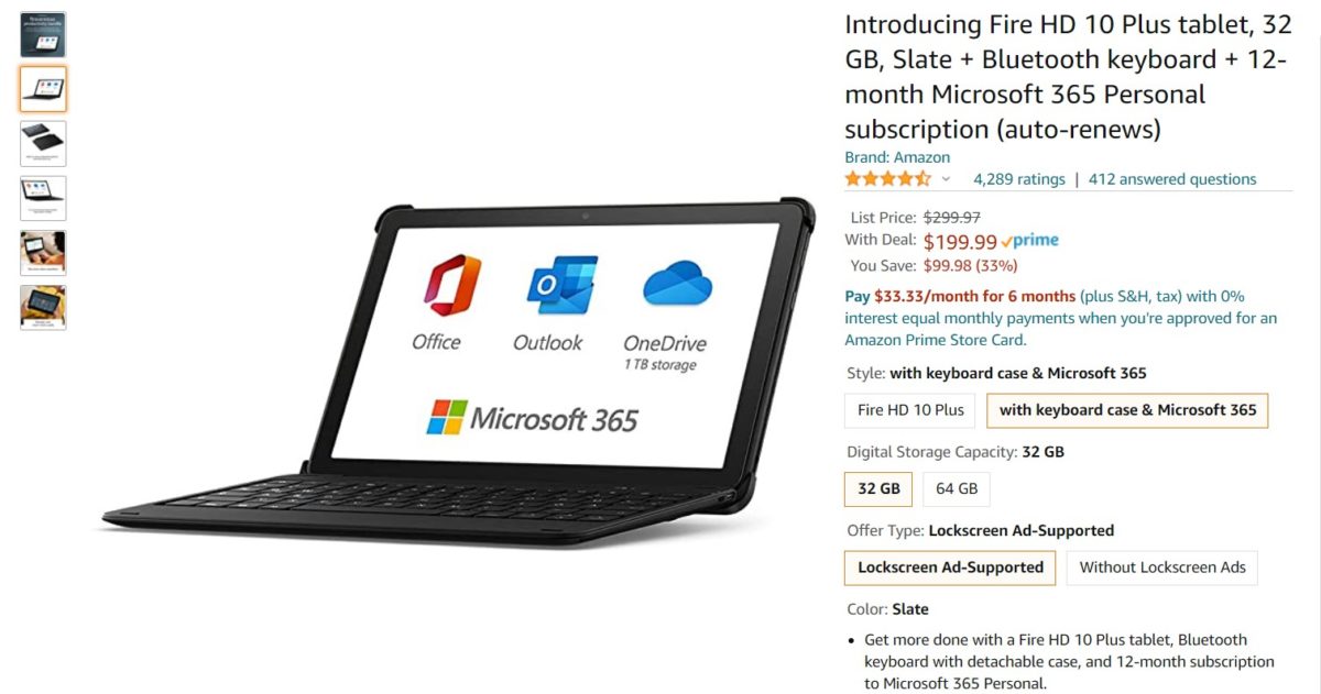 Fire HD 10 Plus Tablet with Bluetooth Keyboard Case and Microsoft 365 Amazon Deal