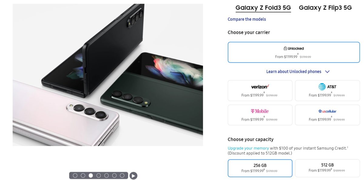 Samsing Galaxy Z Fold 3 Deal Page