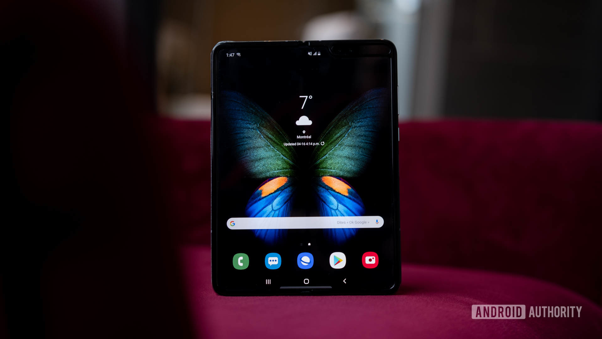 Samsung Galaxy Fold tablet mode on chair