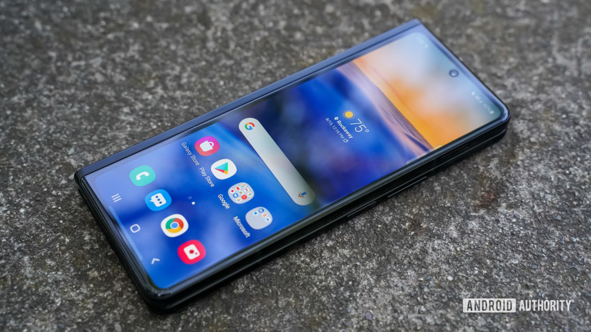 Samsung Galaxy Z Fold 3 angled display closed.