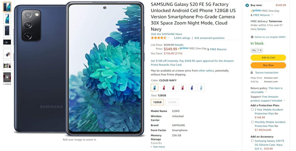 Sasmsung Galaxy S20 FE Amazon Deal