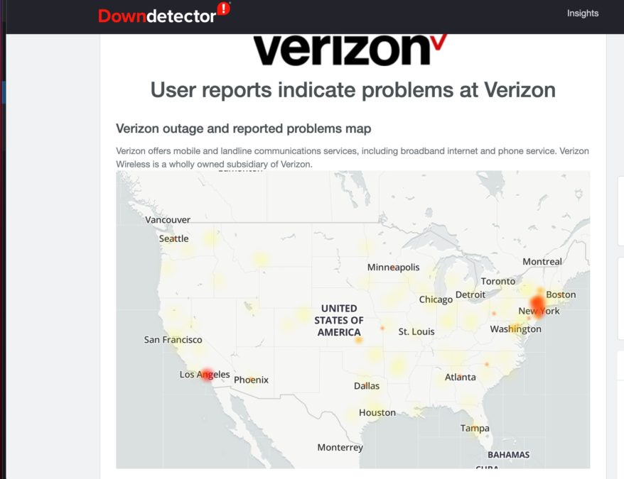 Verizon outage map