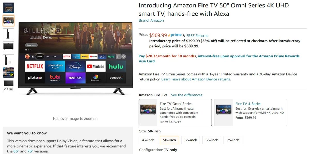 Amazon Fire TV 50 inch Omni Series 4K UHD Smart TV Deal