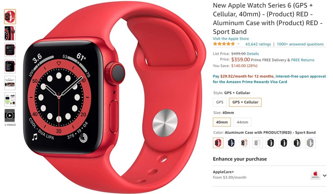 Apple Watch Series 6 Red Amazon Deal