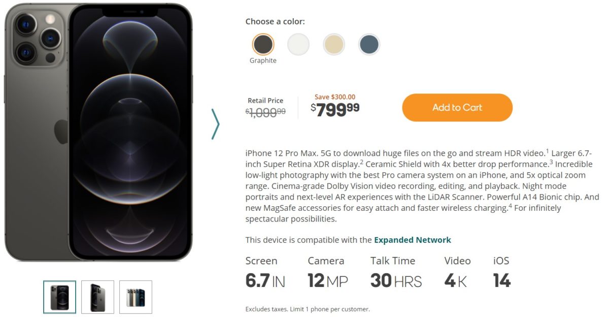 Apple iPhone 12 Pro Max Boost Deal