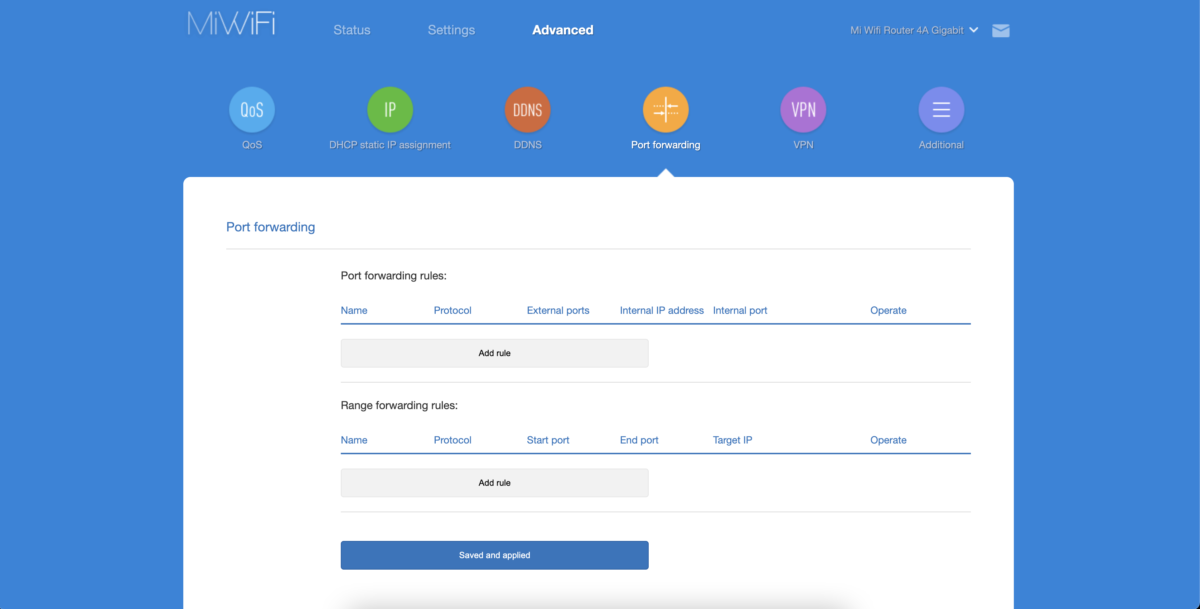 Mi Wi-Fi Router browser configuration