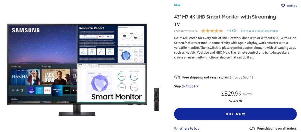 Samsung 43 Inch M7 Series UHD Smart Monitor Deal