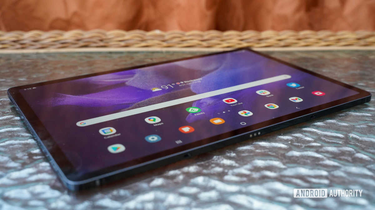 Samsung Galaxy Tab S7 FE laying at an angle