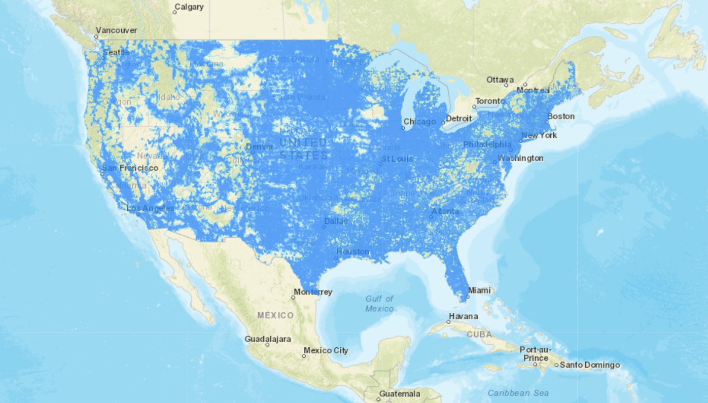 AT&T's LTE coverage map according to the FCC