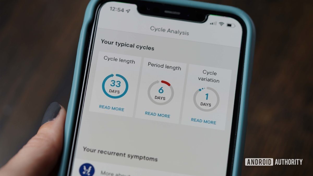 A user reviews their cycle analysis in the Clue period and ovulation tracking app.