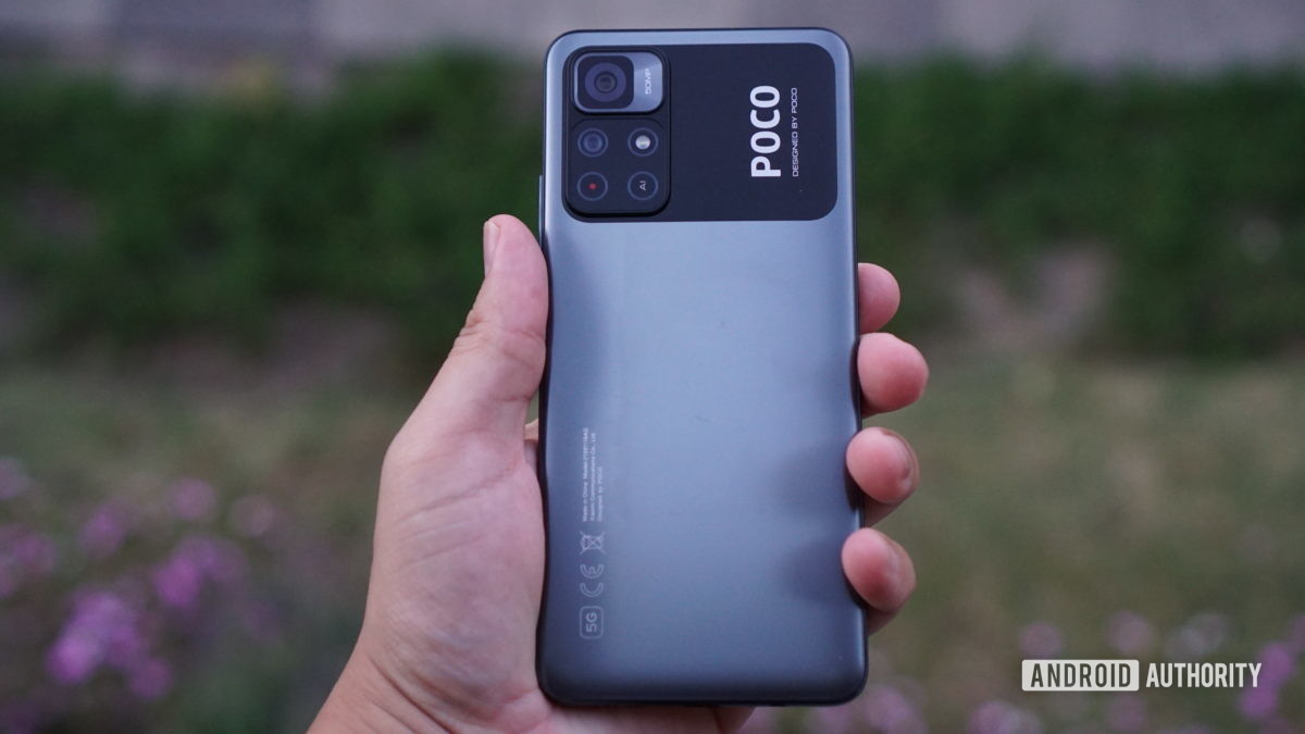 The back of the Poco M4 Pro in hand.