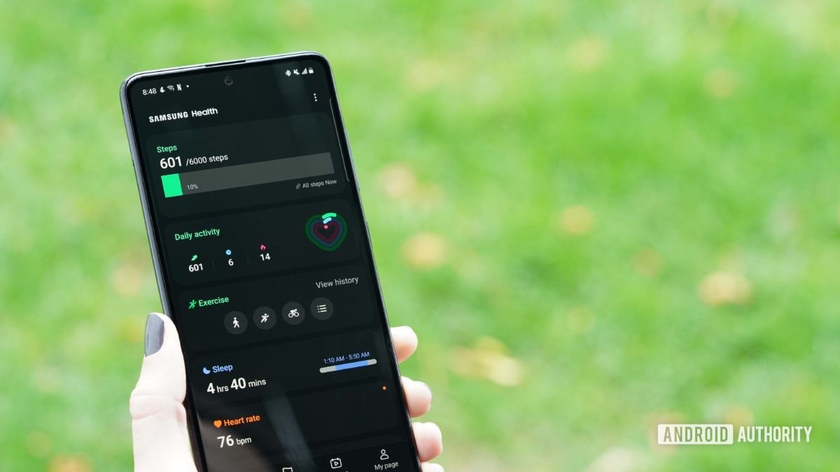 User views the Samsung Health app on their Samsung Galaxy A51. 