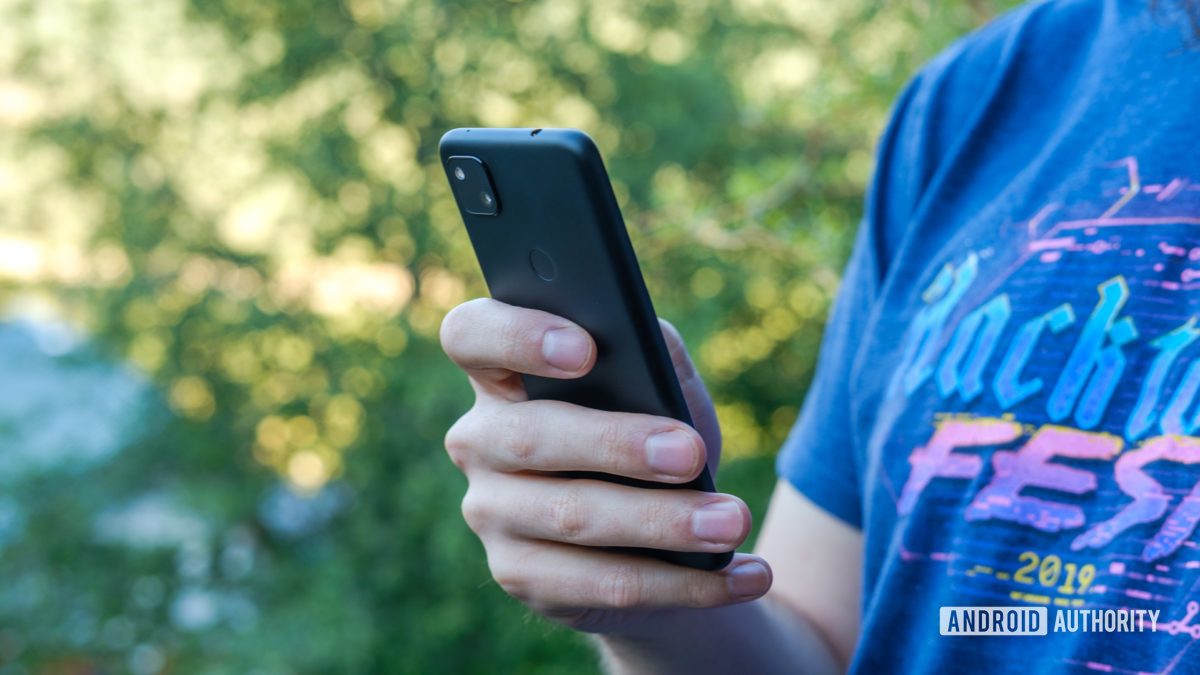 Google Pixel 4a holding phone back