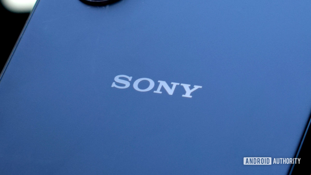 Sony logo from back of Xperia smartphone up close